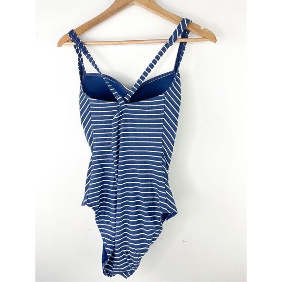 Niptuck Swim Riviera Stripe Denim Joanne Twist Front Design One Piece Swimsuit S - Picture 6 of 13